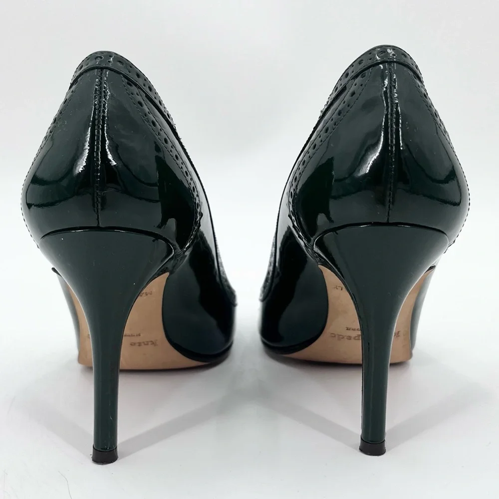 Kate Spade Rich Green Patent Leather Brogue Round Toe High Heels Size 7
